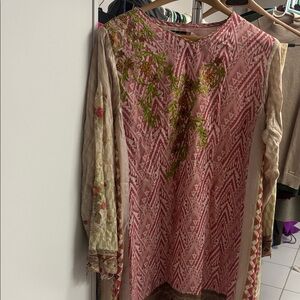 Pink Patterned Long Sleeve Women’s Tunic Top